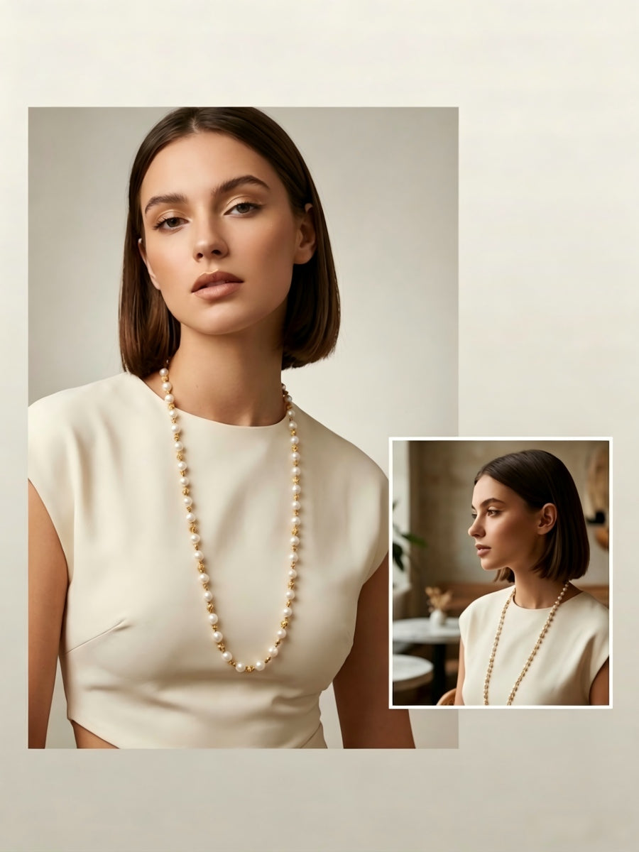 French Vintage Luxury: Handmade Double-Strand Pearl Choker | YI+ jewelry