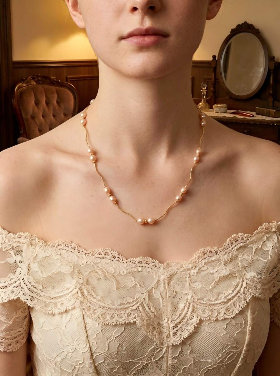 Aurelia Pink Freshwater Pearl Necklace with Vintage Bow Clasp