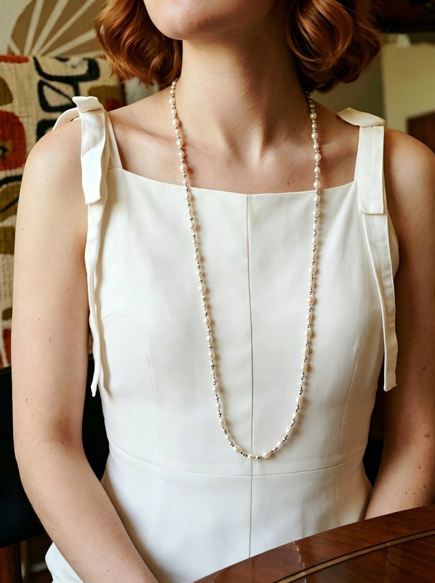 "Moonlit Echo" Hand-Linked Pearl Necklace