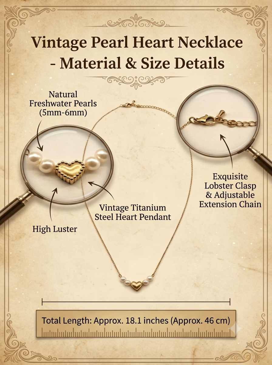 "Whispers of the Sea" — Vintage Textured Golden Heart & Natural Pearl Necklace