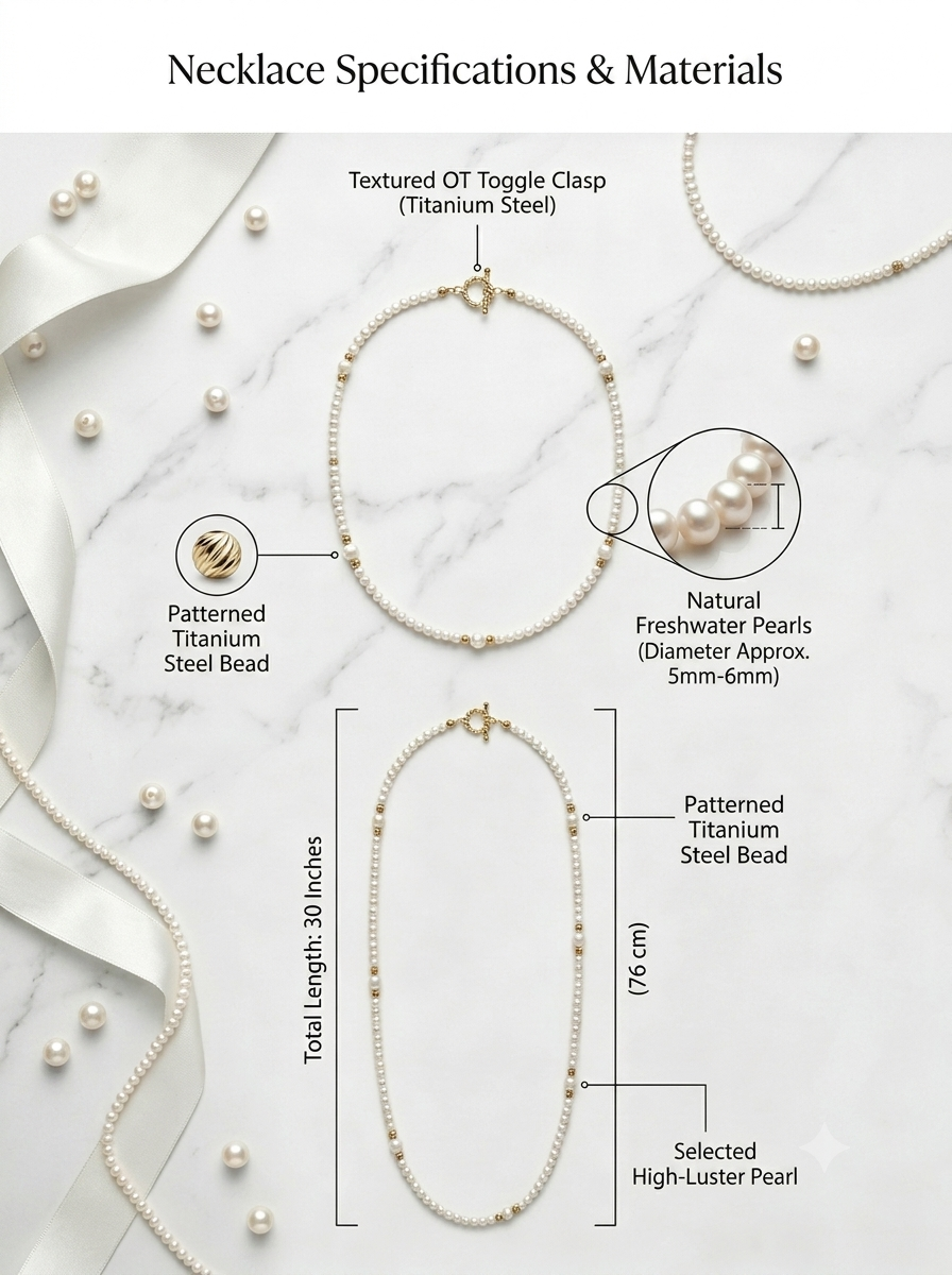 Aurelia Pearl Opera Necklace – Handcrafted Multi-Way Long Pearl Necklace with Textured Gold Accents