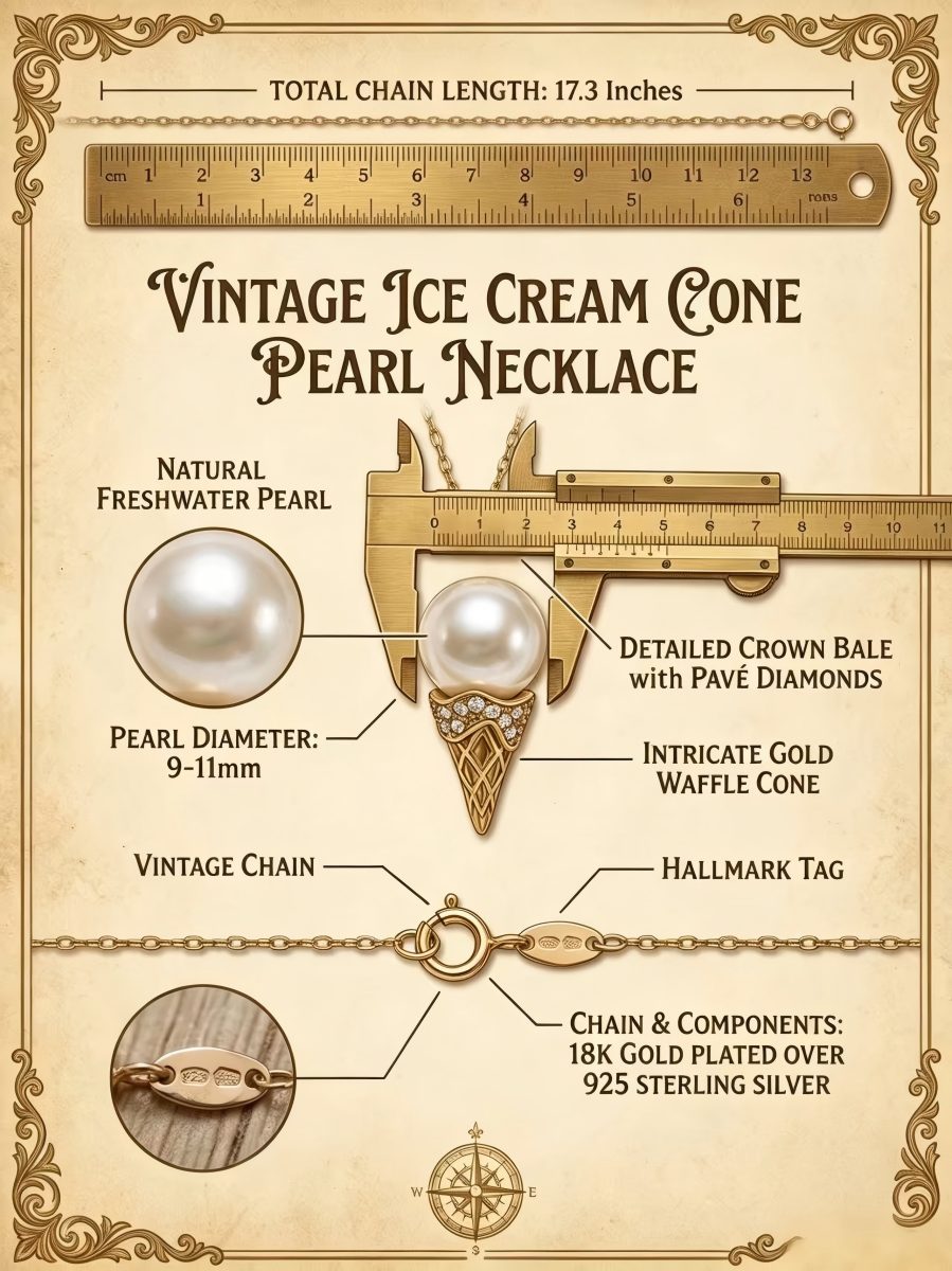 Handcrafted "Sweet Summer" Pearl Ice Cream Cone Pendant Necklace