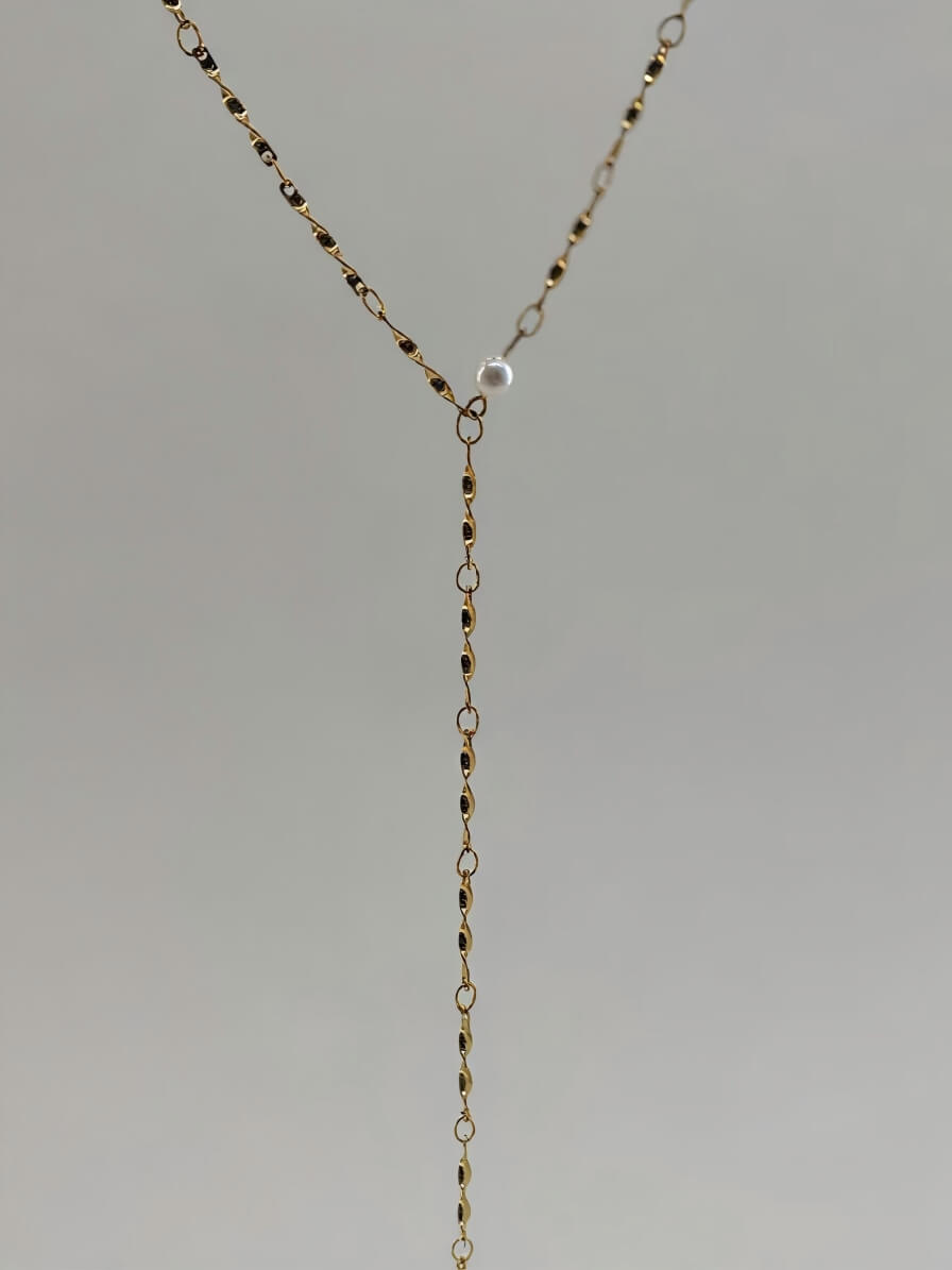 Elysian Pearl & Shimmer Chain Handcrafted Lariat Necklace