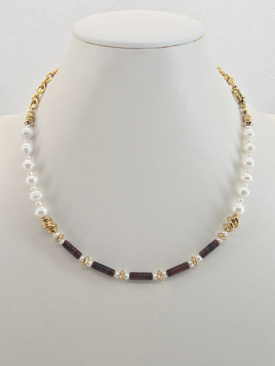 Echoes of Earth Handcrafted Baroque Pearl & Asymmetric Chain Necklace