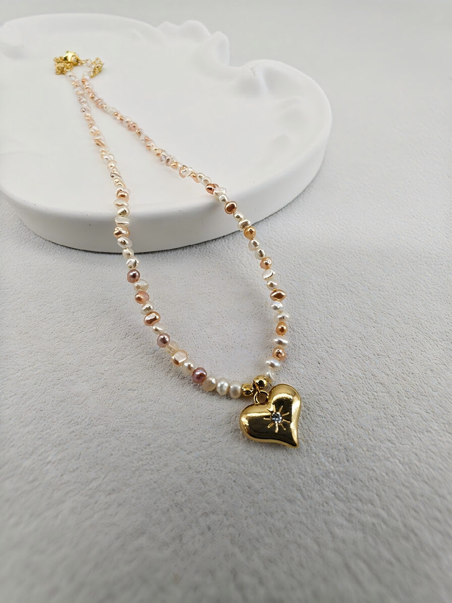 Aura Heart Handcrafted Multi-Color Natural Freshwater Pearl