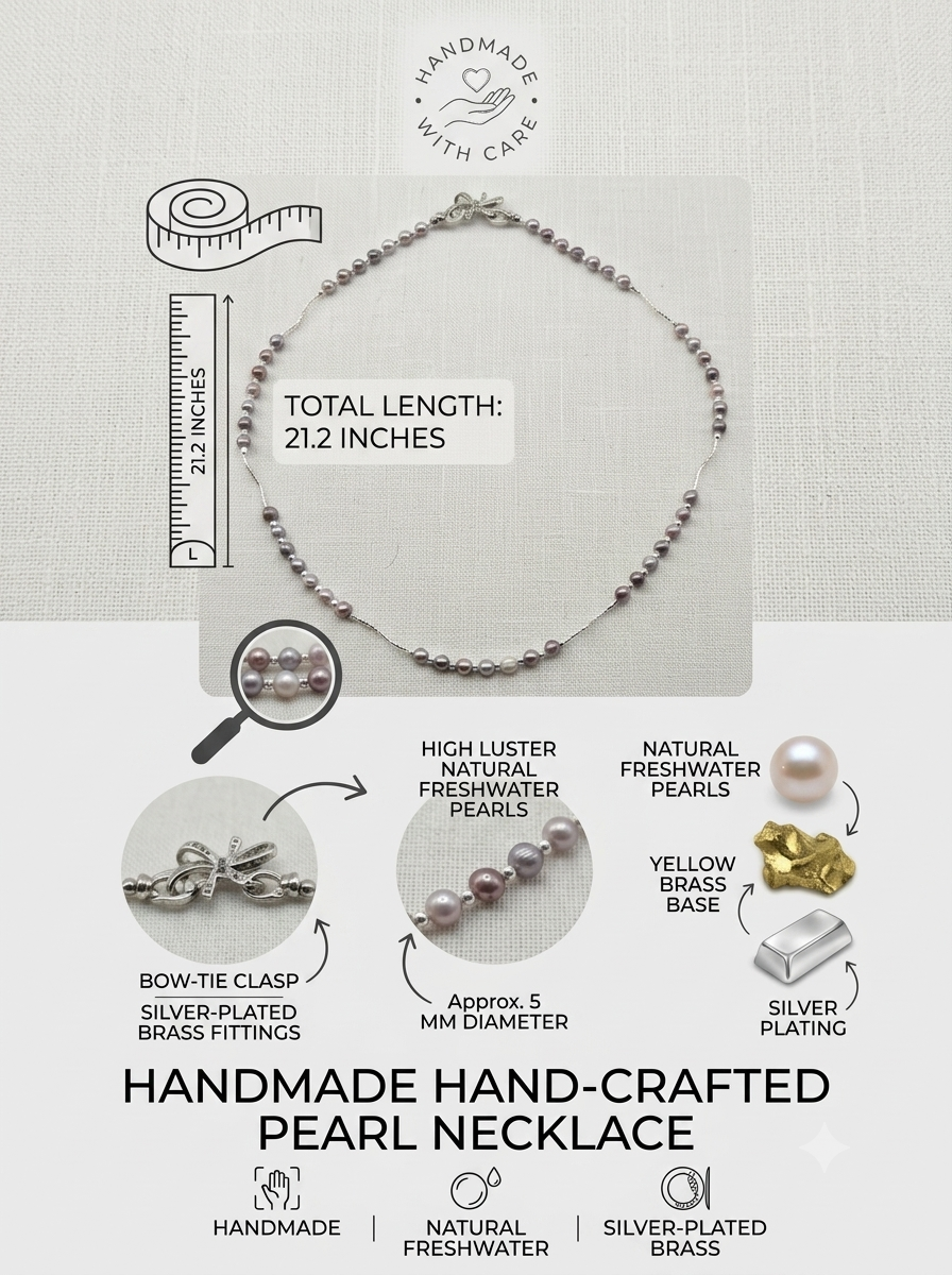 Handmade natural light purple pearl silver starry sky necklace