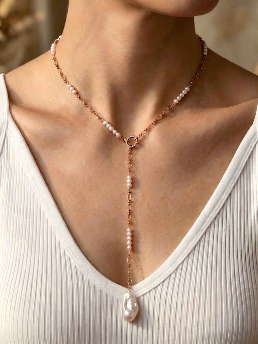 Aura Handcrafted Baroque Pearl Y-Necklace