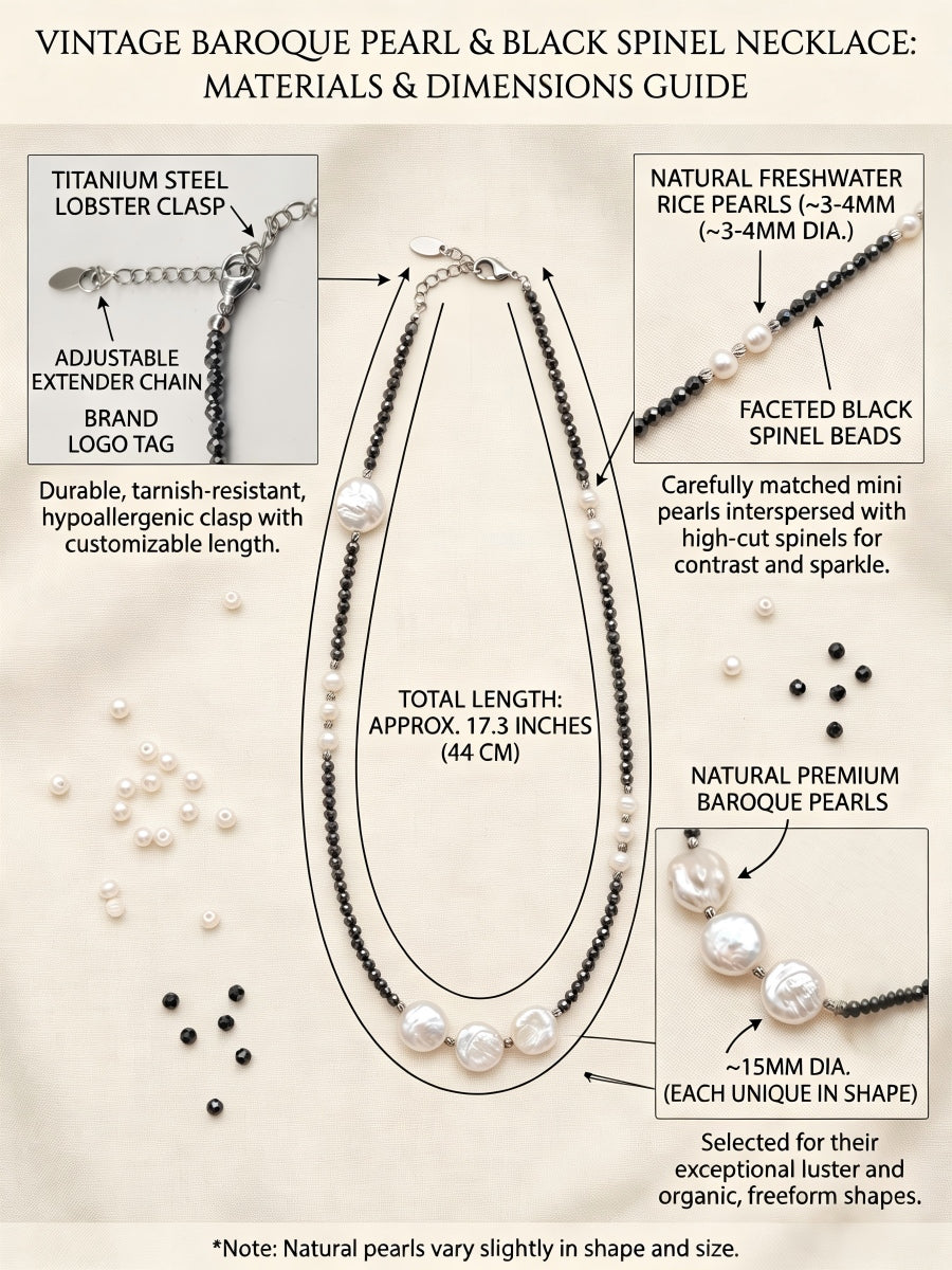 Edgy Sweet-Cool Asymmetrical Pearl Choker • Genuine Baroque Coin Pearl & Black Beaded Statement Necklace • Ins Style Jewelry