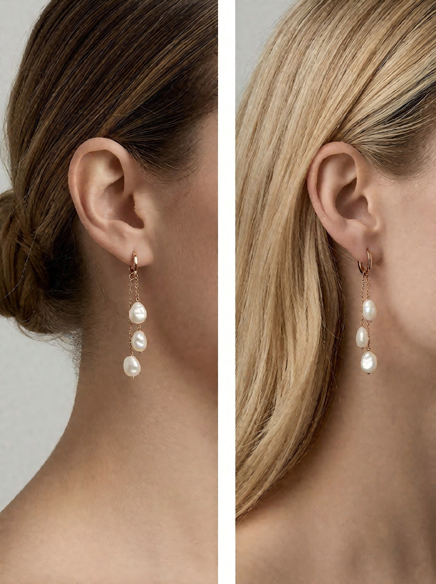 The Ocean’s Whisper — Handcrafted Baroque Pearl Cascade Huggie Earrings