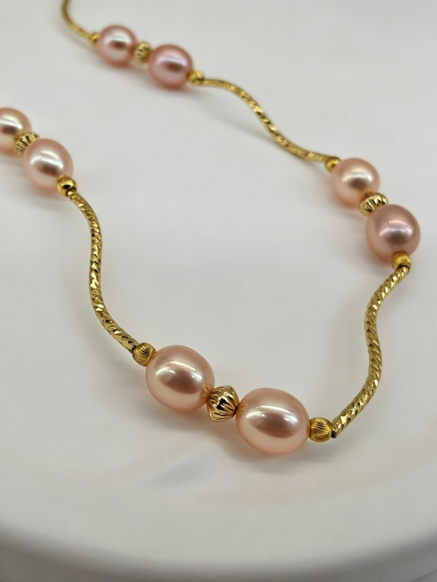 Aurelia Pink Freshwater Pearl Necklace with Vintage Bow Clasp