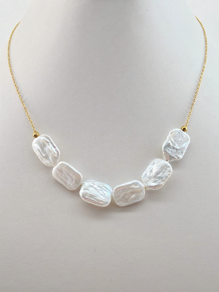 "Ethereal Ripples" Hand-Crafted Baroque Pearl Minimalist Necklace