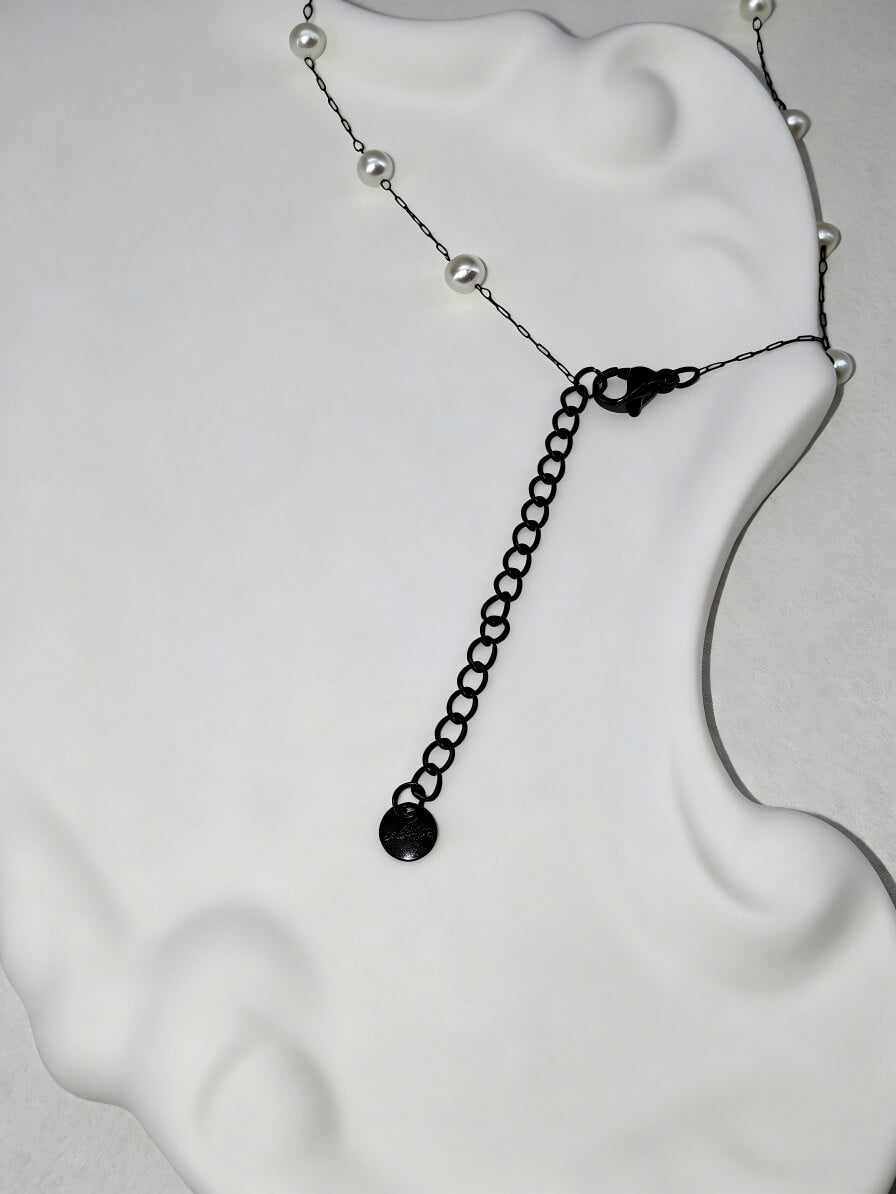 The Midnight Bow | Handcrafted Freshwater Pearl & Black Spinel Necklace
