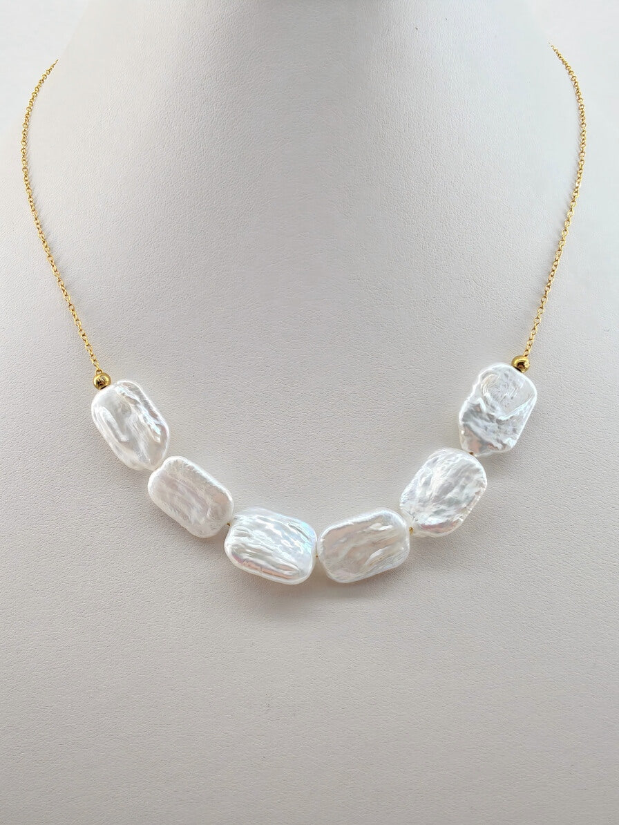 "Ethereal Ripples" Hand-Crafted Baroque Pearl Minimalist Necklace
