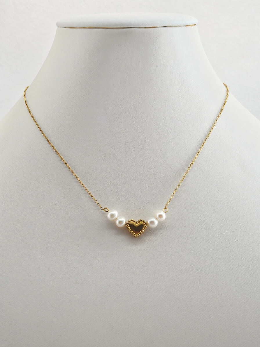 "Whispers of the Sea" — Vintage Textured Golden Heart & Natural Pearl Necklace