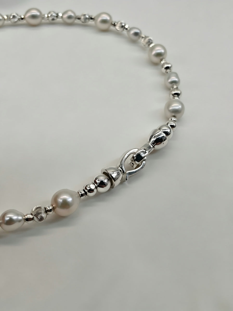 "Moonlit Echo" Hand-Linked Pearl Necklace