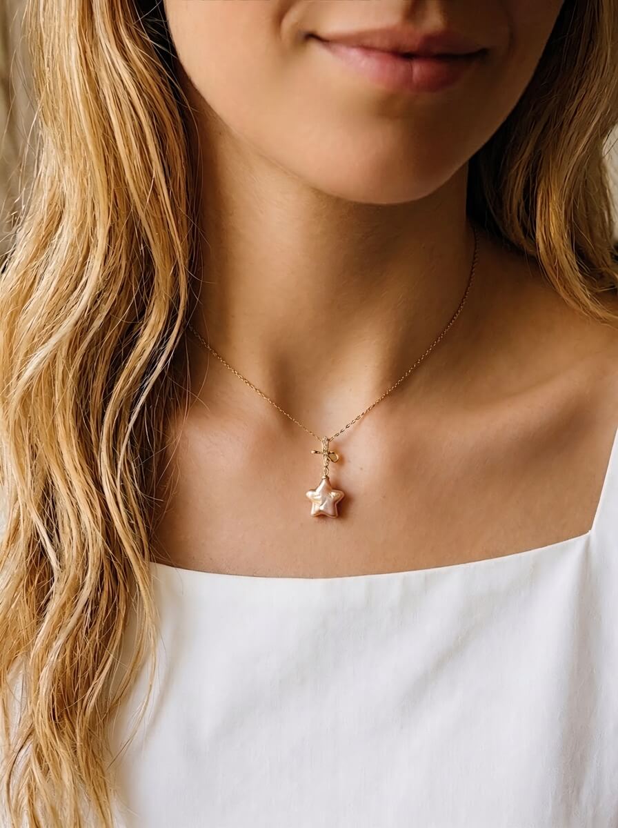 A Touch of Stardust Handcrafted Pink Pearl Necklace