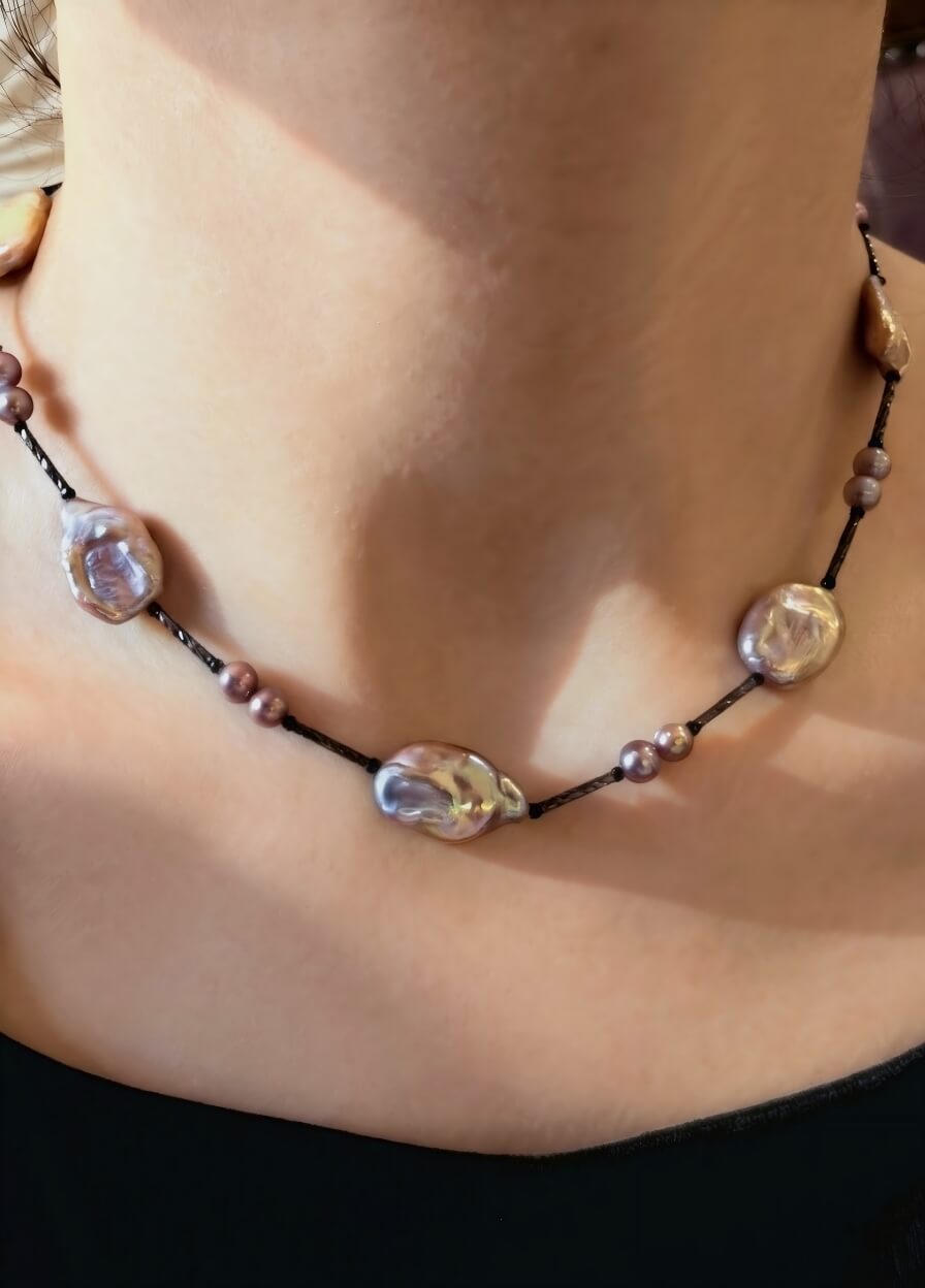 Cosmic Luster: Handmade Natural Baroque Pearl Choker / Necklace | YI+ jewelry