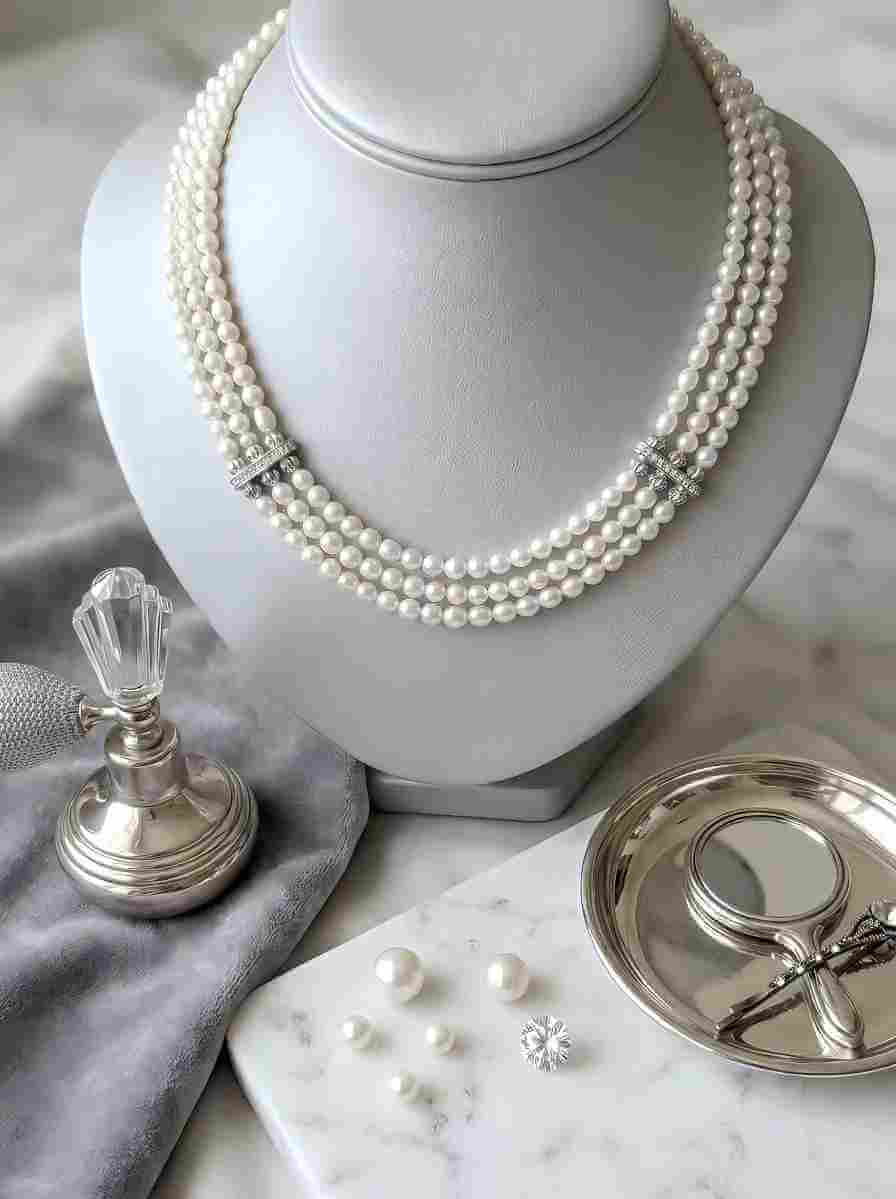 Genevieve Three-Strand Handcrafted Natural Freshwater Pearl Choker NecklaceOption