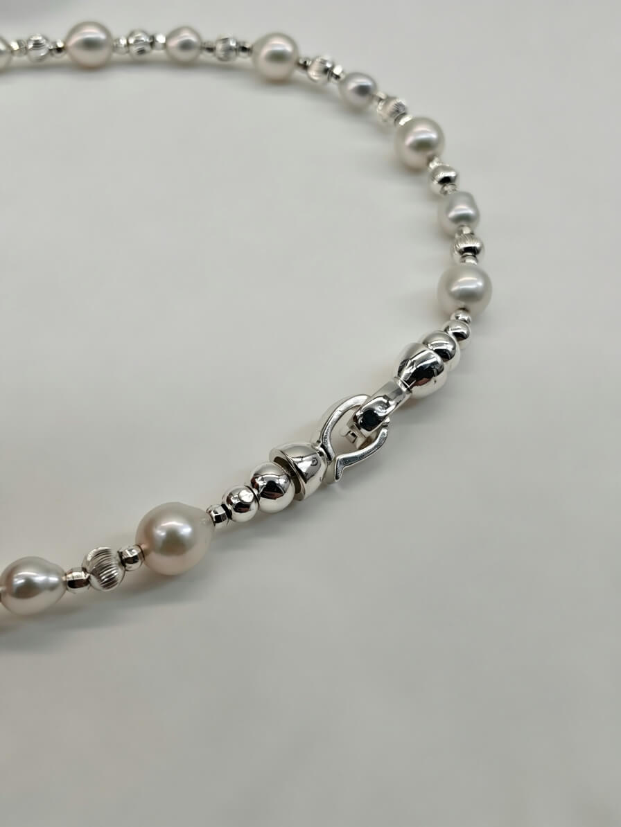 "Moonlit Echo" Hand-Linked Pearl Necklace