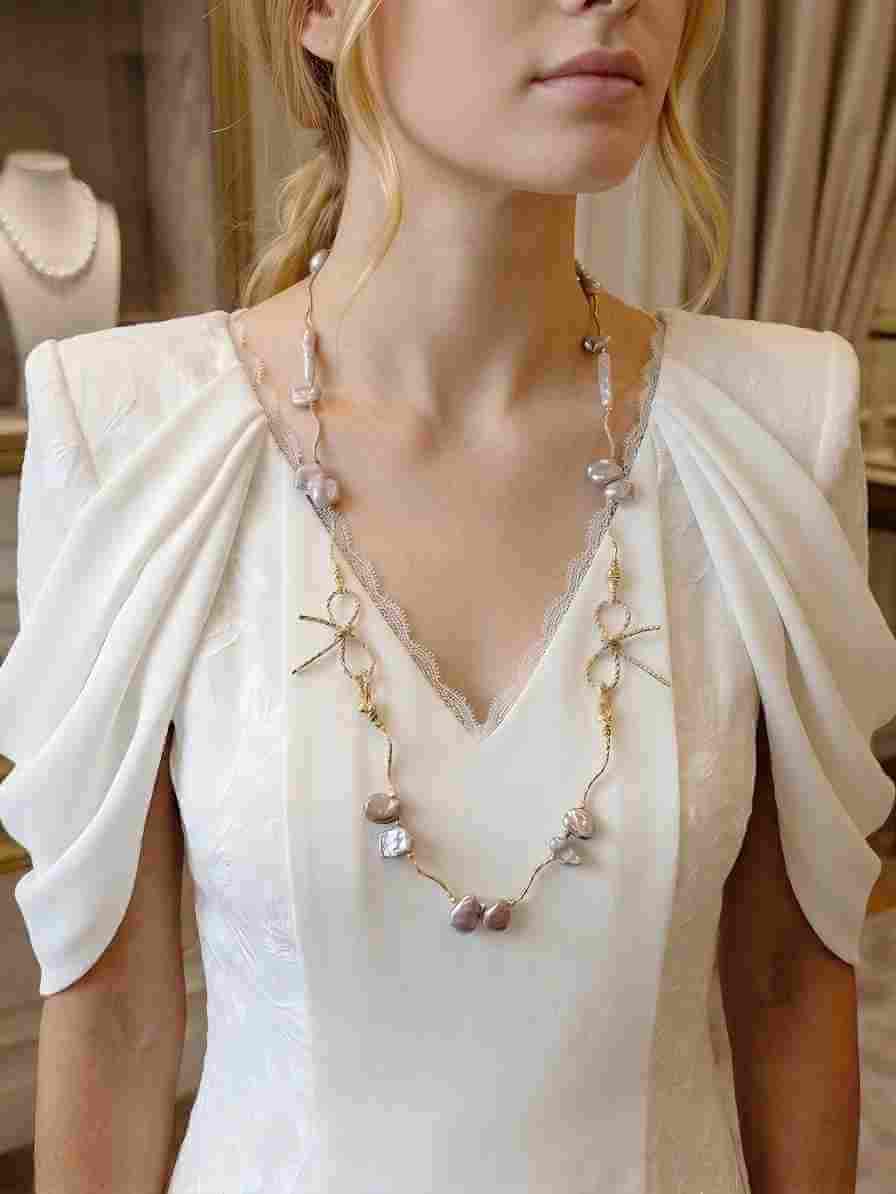 The Aphrodite Bow & Iridescent Baroque Pearl Necklace