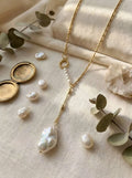 Liquid Moonlight Handcrafted Baroque Pearl Lariat Necklace