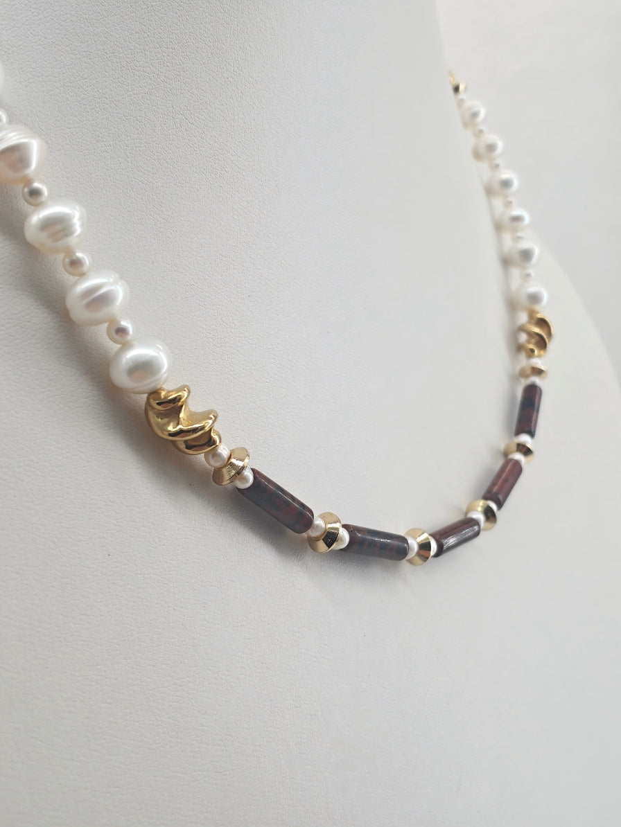 Echoes of Earth Handcrafted Baroque Pearl & Asymmetric Chain Necklace