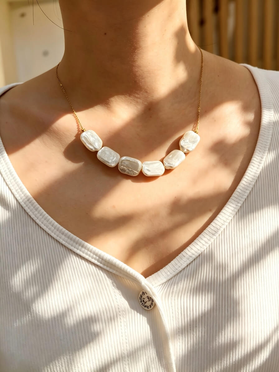 "Ethereal Ripples" Hand-Crafted Baroque Pearl Minimalist Necklace