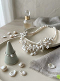 The "Ocean’s Whisper" Handmade Barque Pearl Cluster Necklace with Feather Clasp