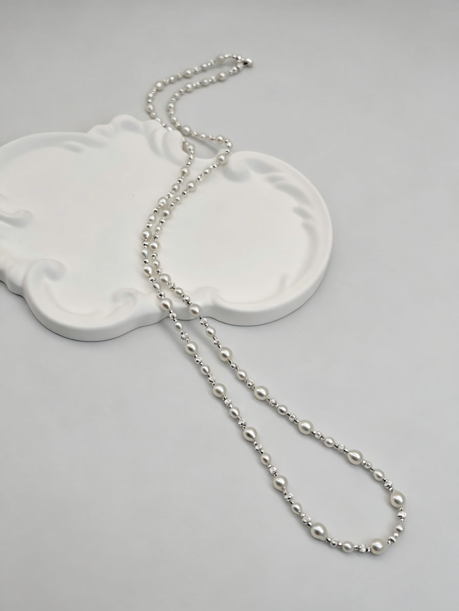 "Moonlit Echo" Hand-Linked Pearl Necklace