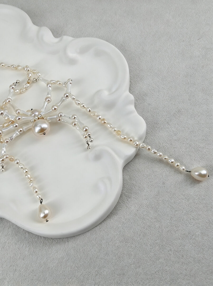 The Enchanted Spider – Handcrafted Baroque Pearl Halloween Statement Choker