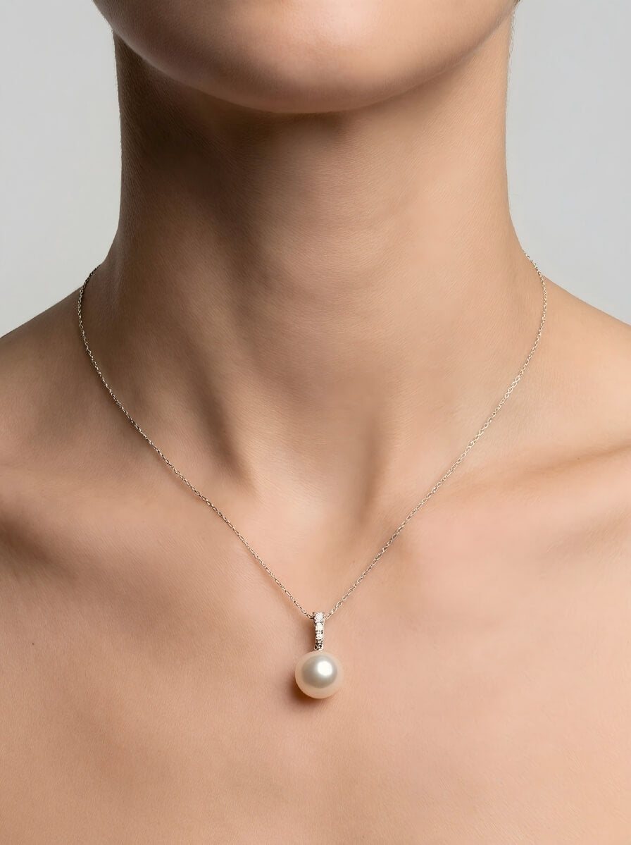 The Seraphina - Handmade Minimalist White Pearl Pendant NecklaceThe