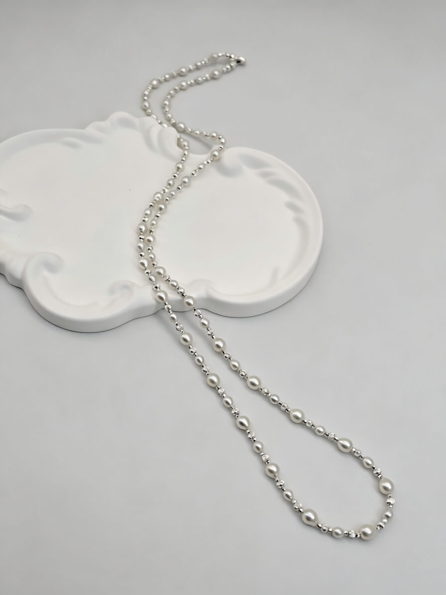 "Moonlit Echo" Hand-Linked Pearl Necklace