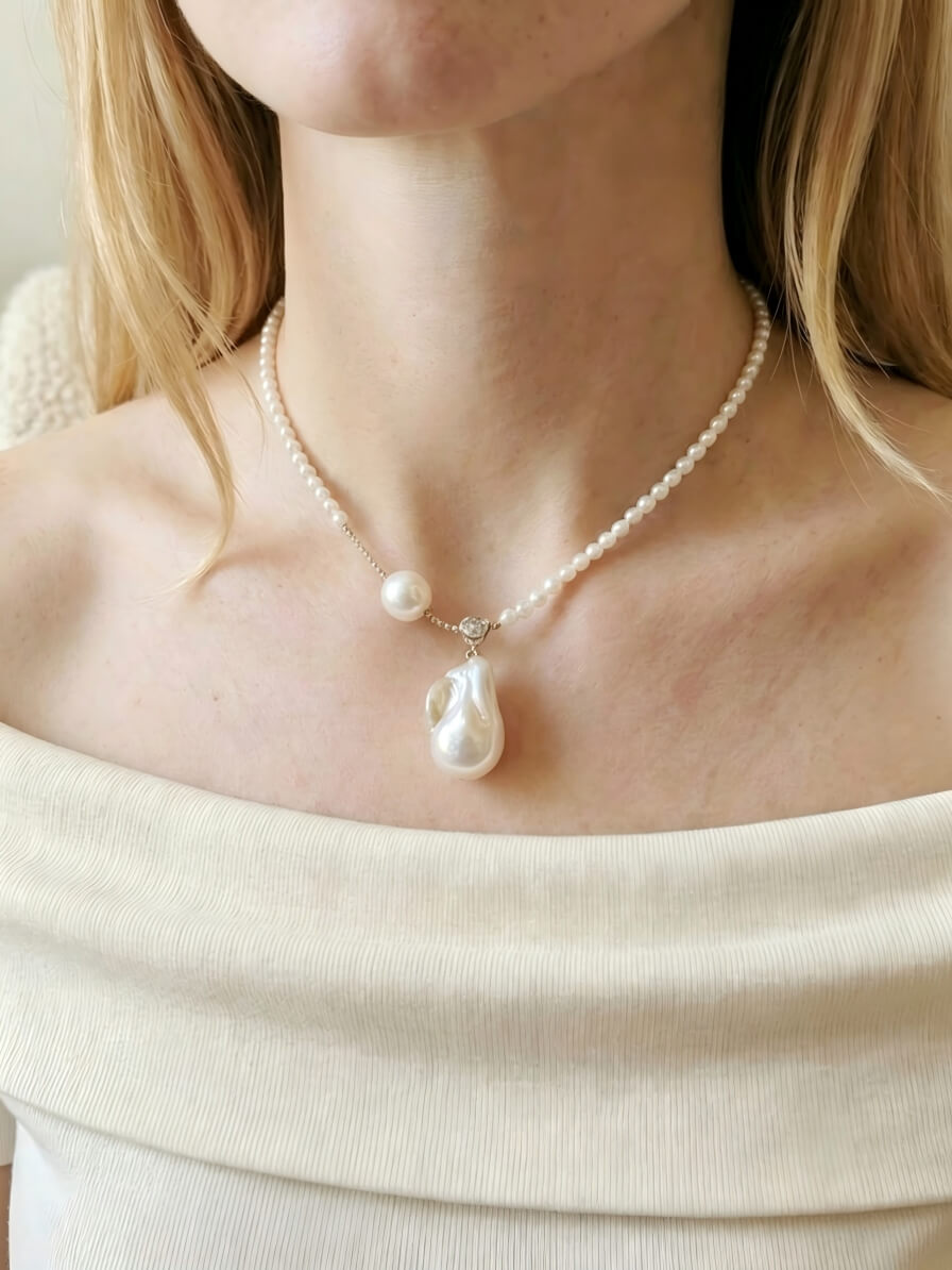 The "Ocean Whisper" Asymmetric Baroque Pearl & Seed Pearl Handmade Necklace