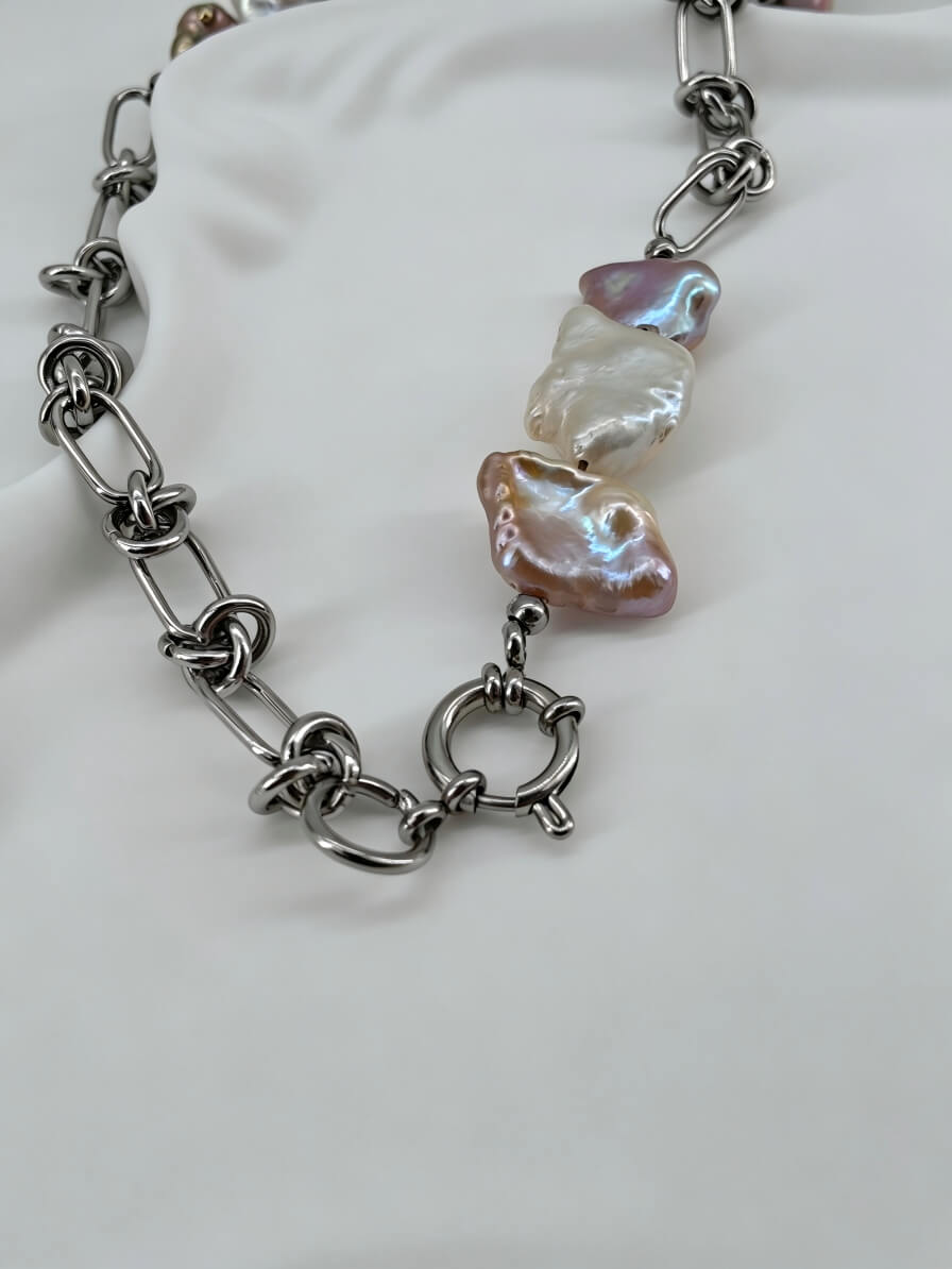 The Iridescent Tides | Artisanal Mixed Baroque Pearl & Knot Link Necklace