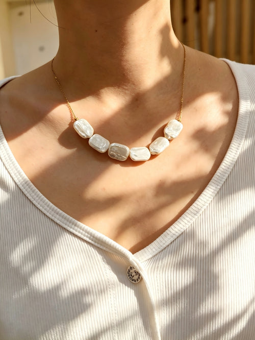 "Ethereal Ripples" Hand-Crafted Baroque Pearl Minimalist Necklace