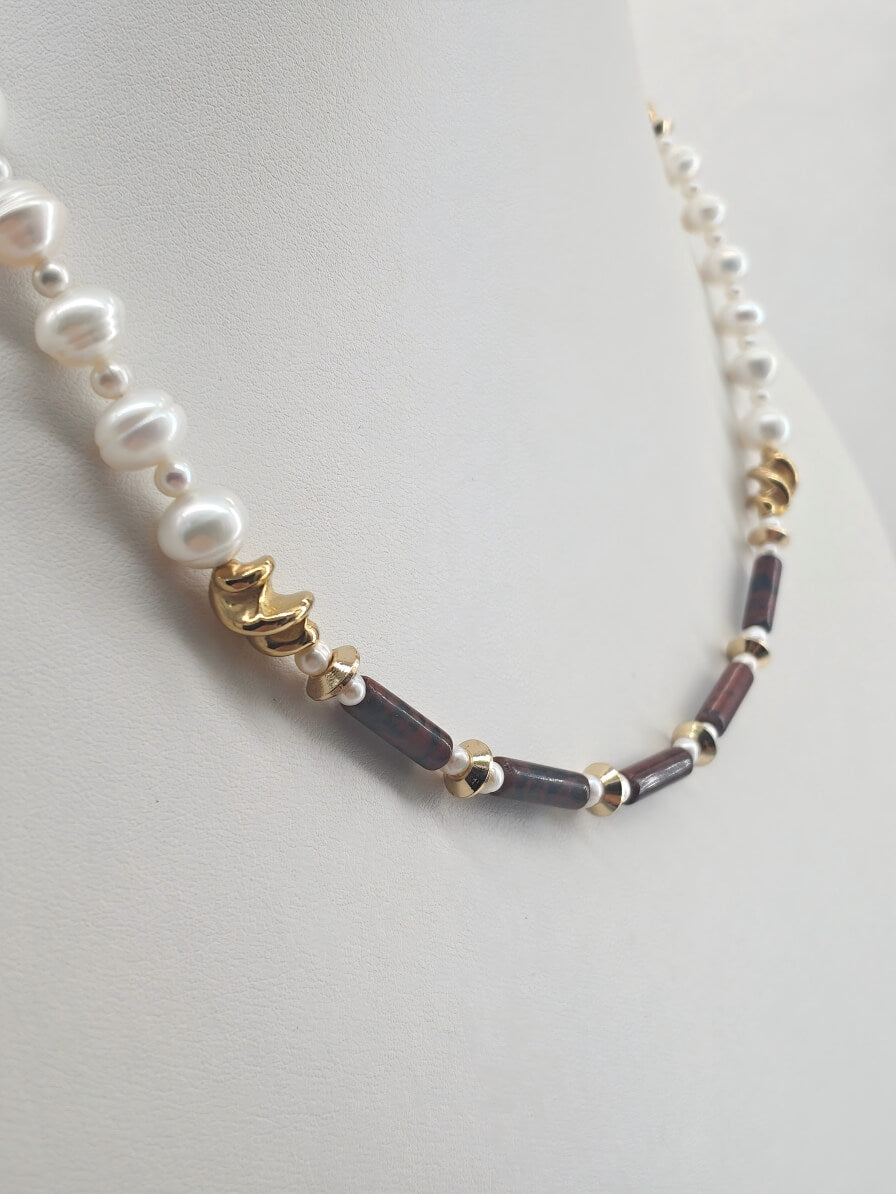 Echoes of Earth Handcrafted Baroque Pearl & Asymmetric Chain Necklace