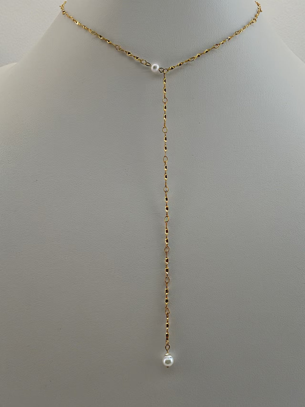 Elysian Pearl & Shimmer Chain Handcrafted Lariat Necklace