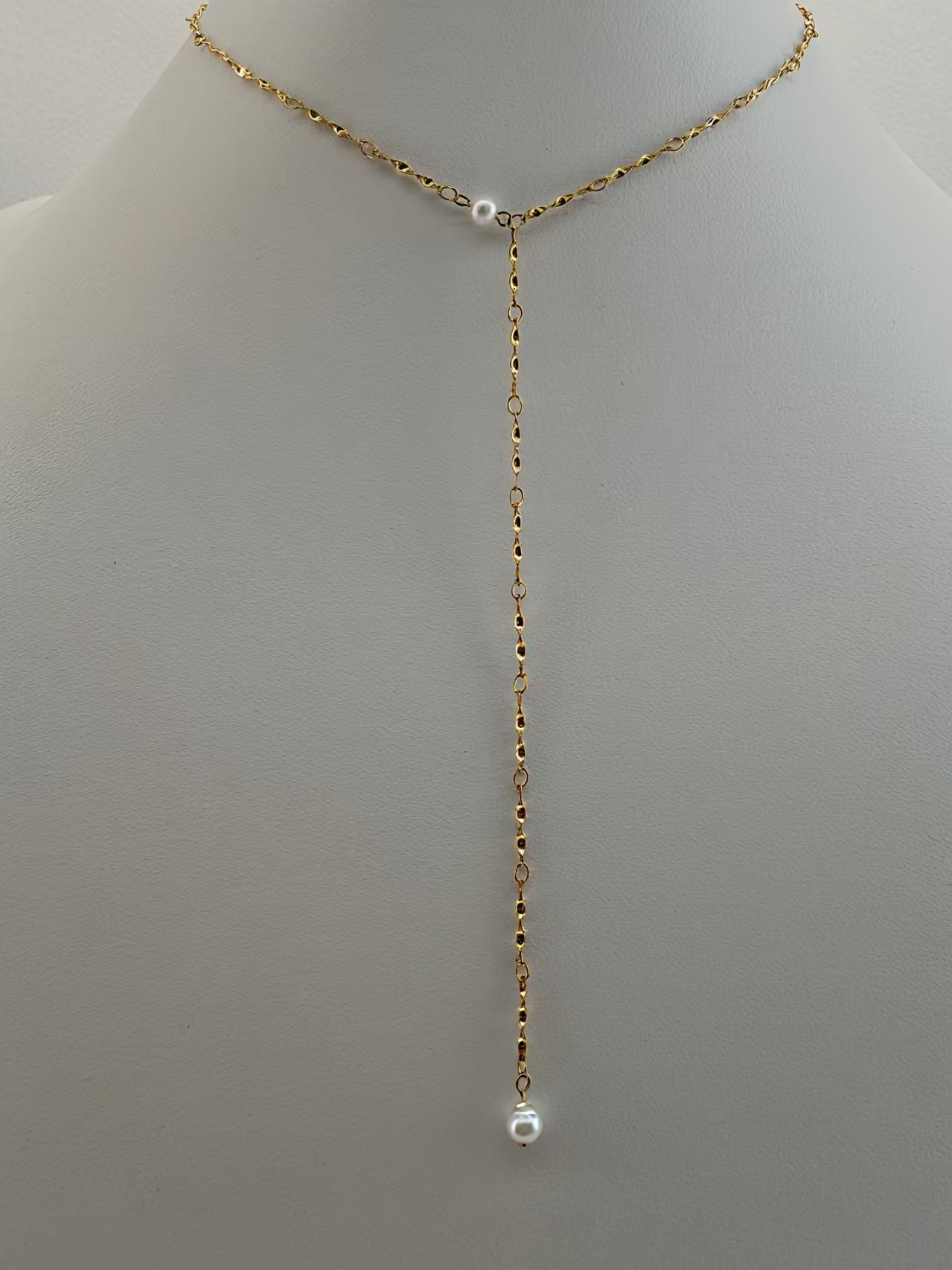 Elysian Pearl & Shimmer Chain Handcrafted Lariat Necklace
