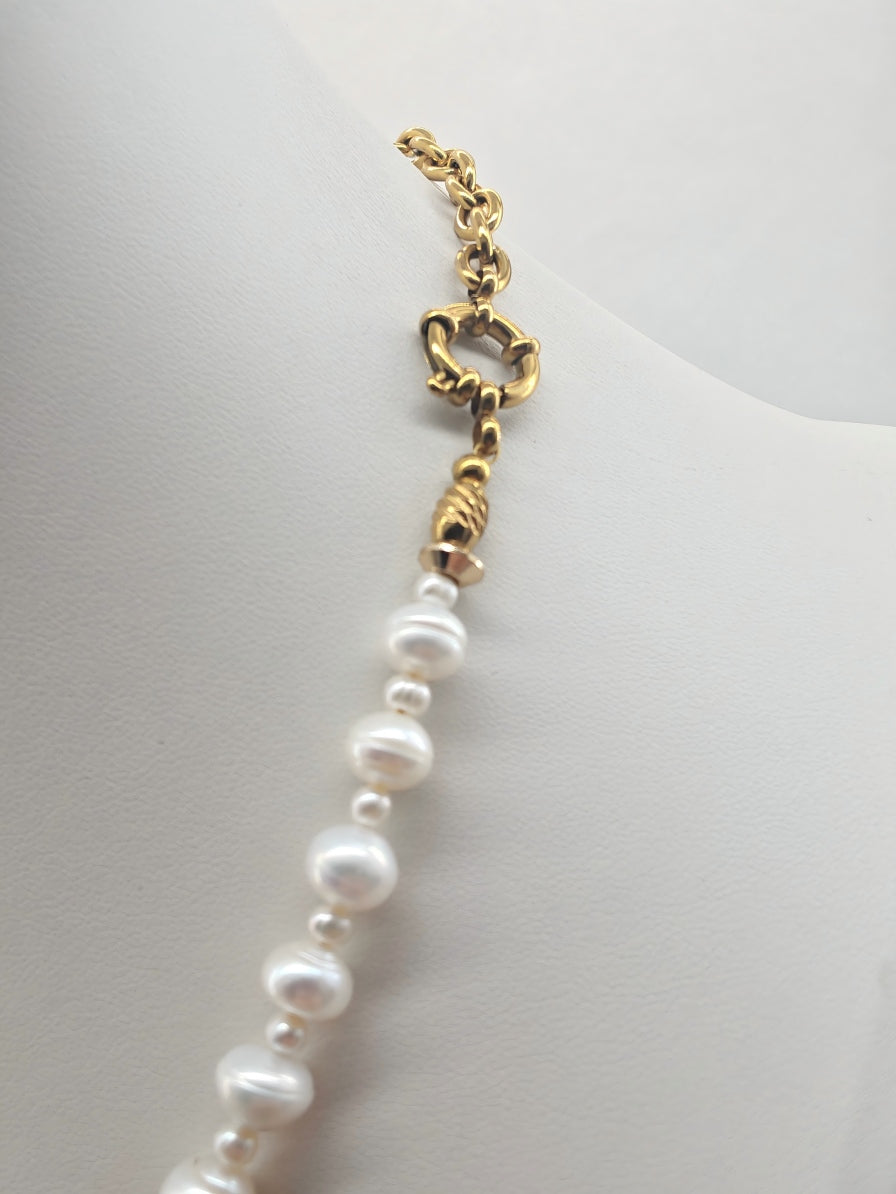 Echoes of Earth Handcrafted Baroque Pearl & Asymmetric Chain Necklace