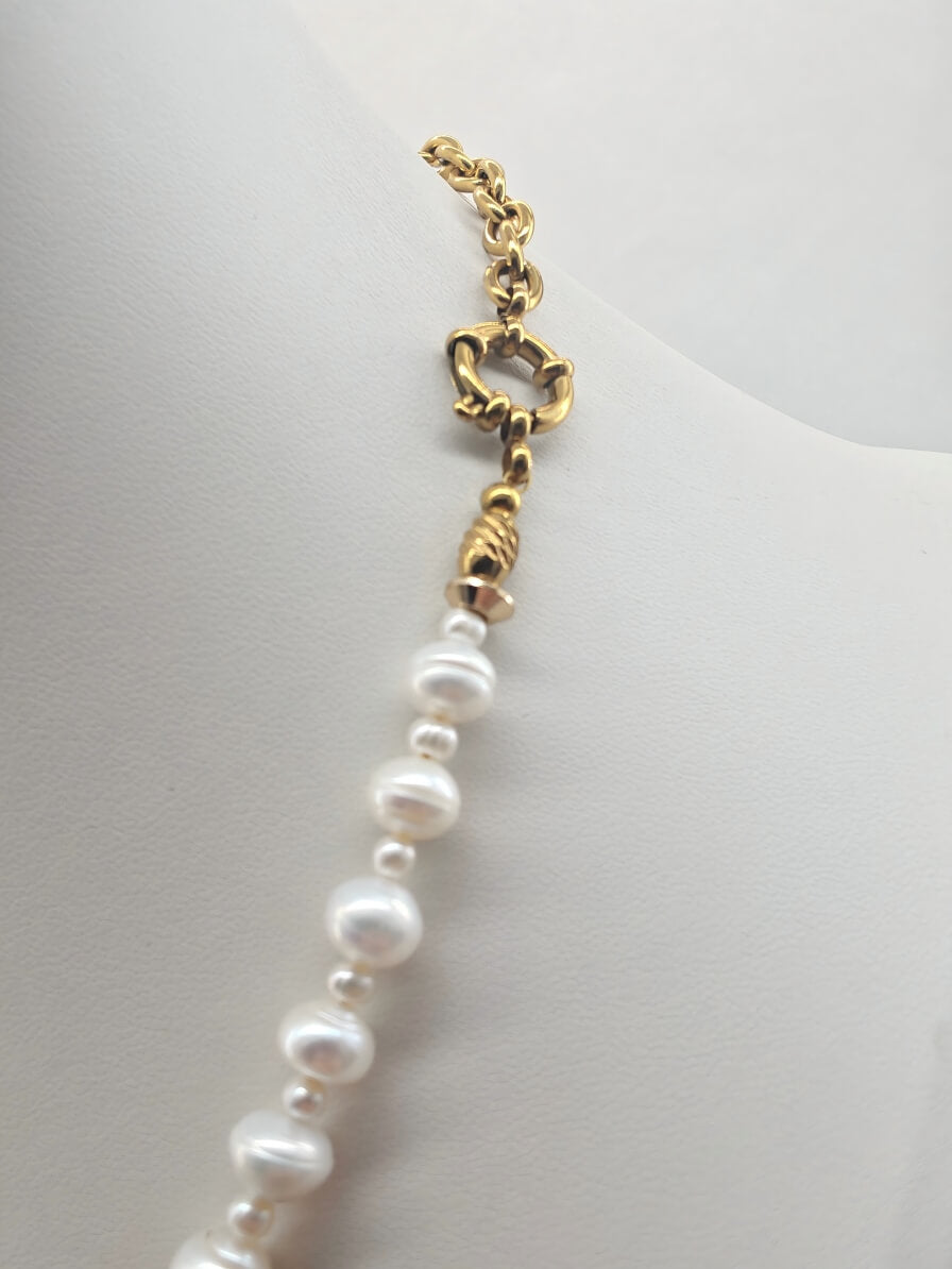 Echoes of Earth Handcrafted Baroque Pearl & Asymmetric Chain Necklace