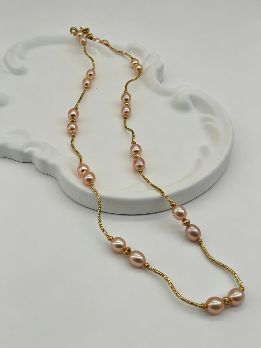 Aurelia Pink Freshwater Pearl Necklace with Vintage Bow Clasp