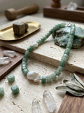 Eternal Meadow — Handmade Natural Green Strawberry Quartz & Luminous Freshwater Pearl Choker