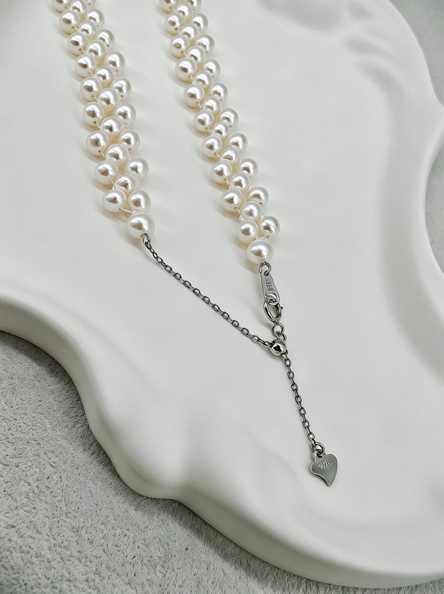 The Sacred Wave Woven Freshwater Pearl & S925 Silver Choker Necklace
