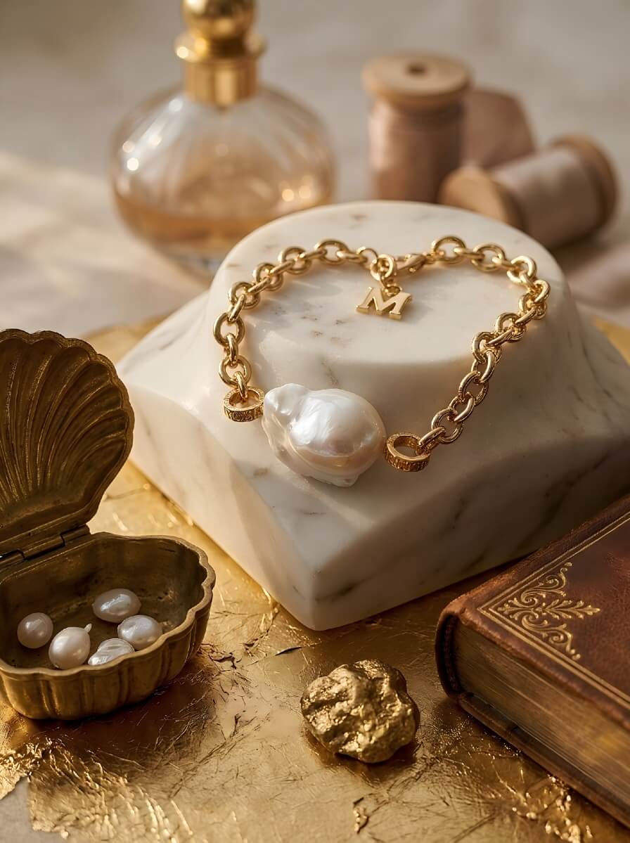 Anchored Lustre Handcrafted Statement Pearl Bracelet