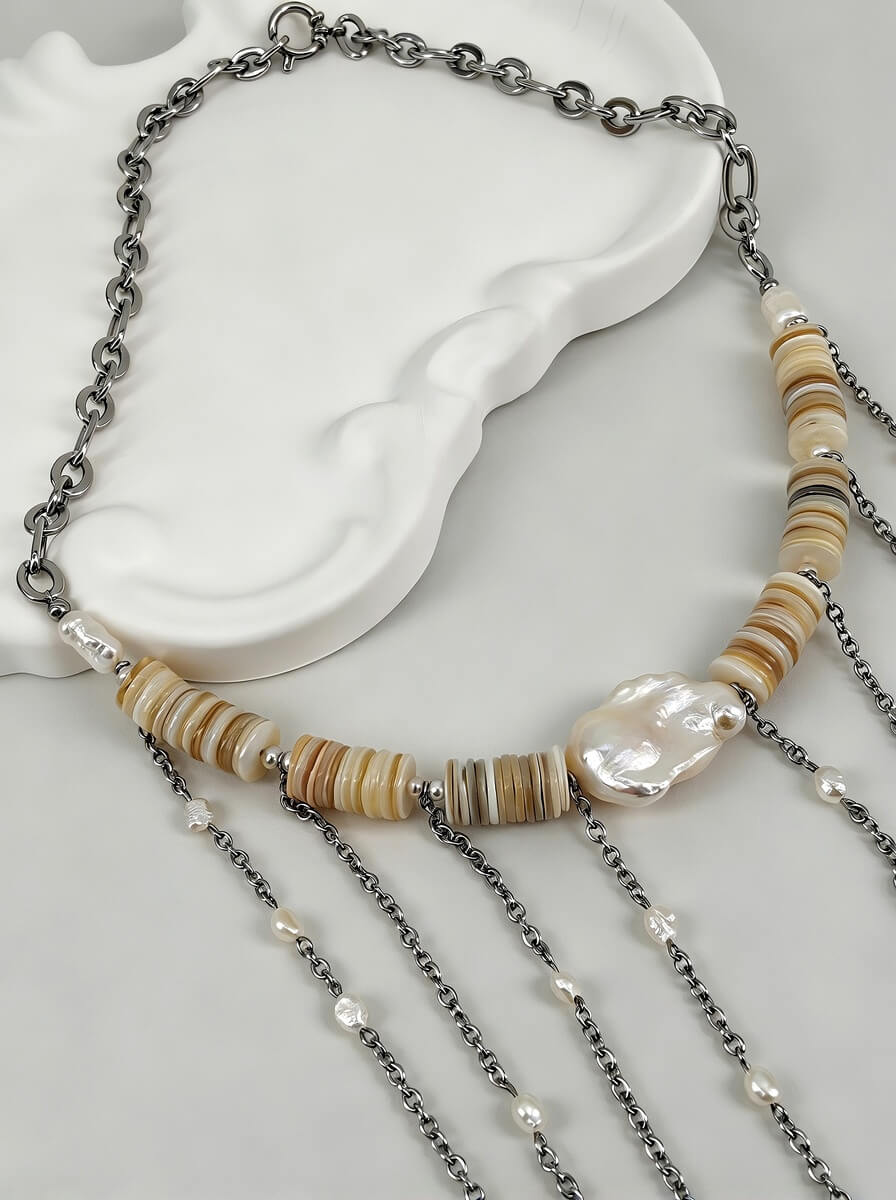 The Ocean Cascade – Handcrafted Layered Baroque Pearl & Shell Choker Necklace