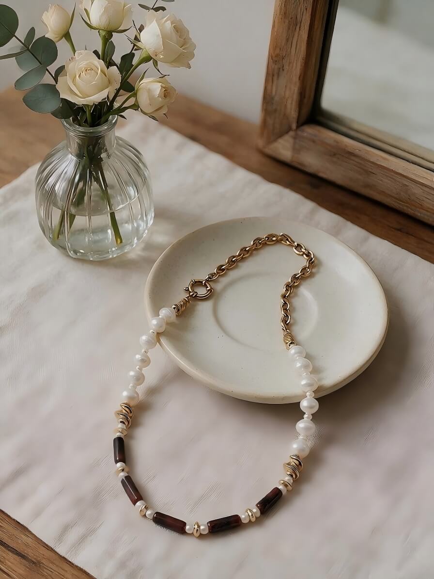 Echoes of Earth Handcrafted Baroque Pearl & Asymmetric Chain Necklace