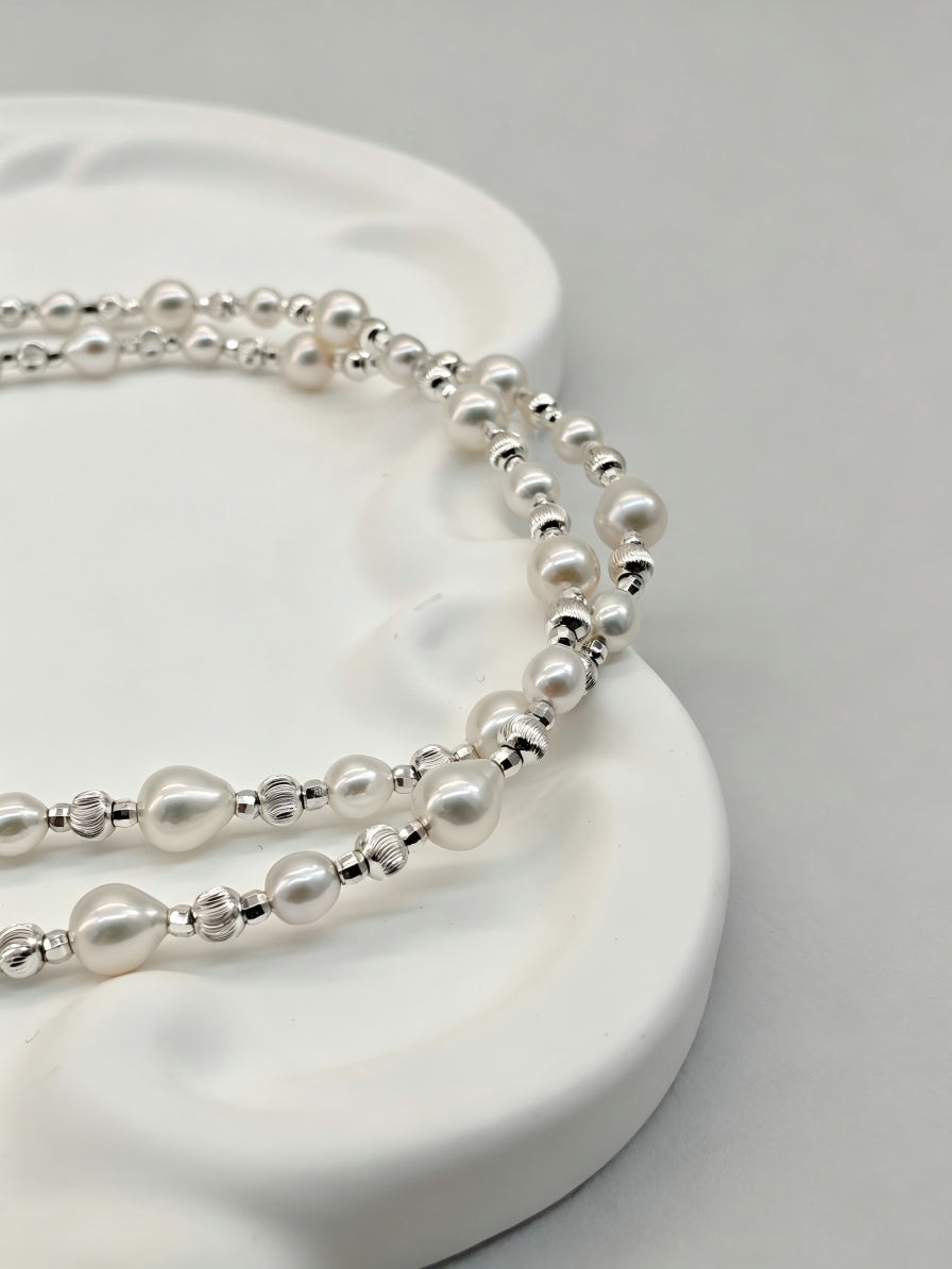 "Moonlit Echo" Hand-Linked Pearl Necklace