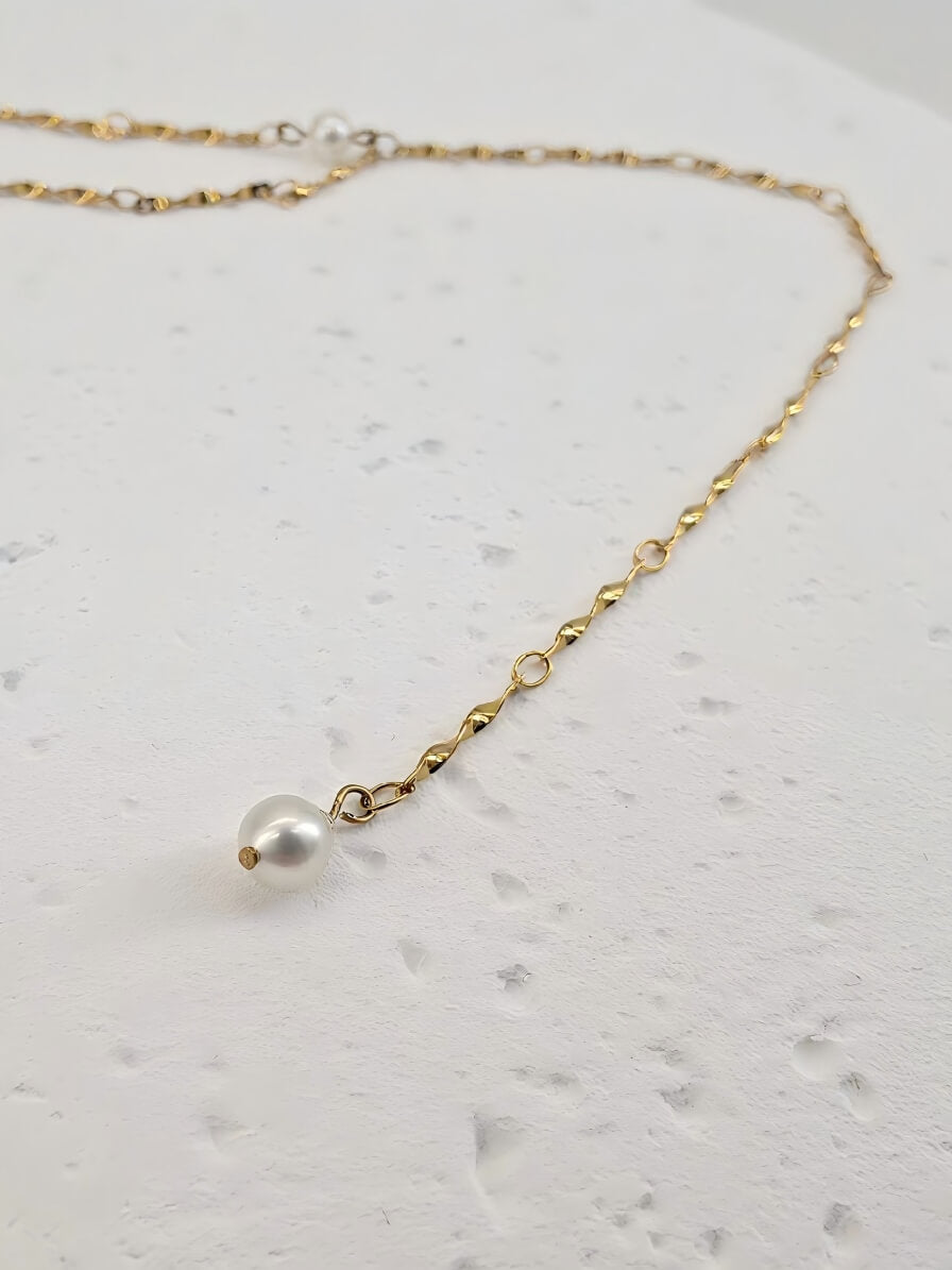 Elysian Pearl & Shimmer Chain Handcrafted Lariat Necklace