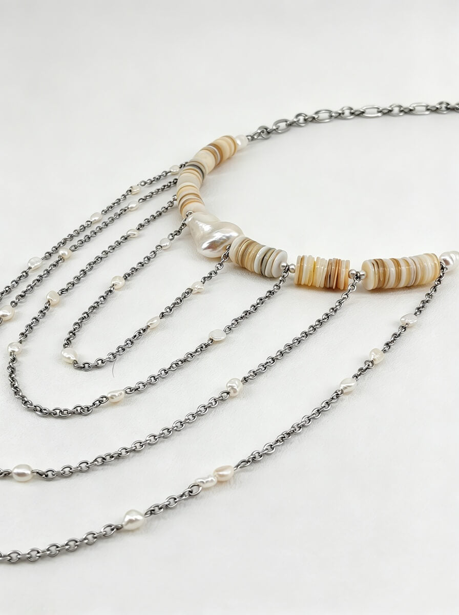 The Ocean Cascade – Handcrafted Layered Baroque Pearl & Shell Choker Necklace
