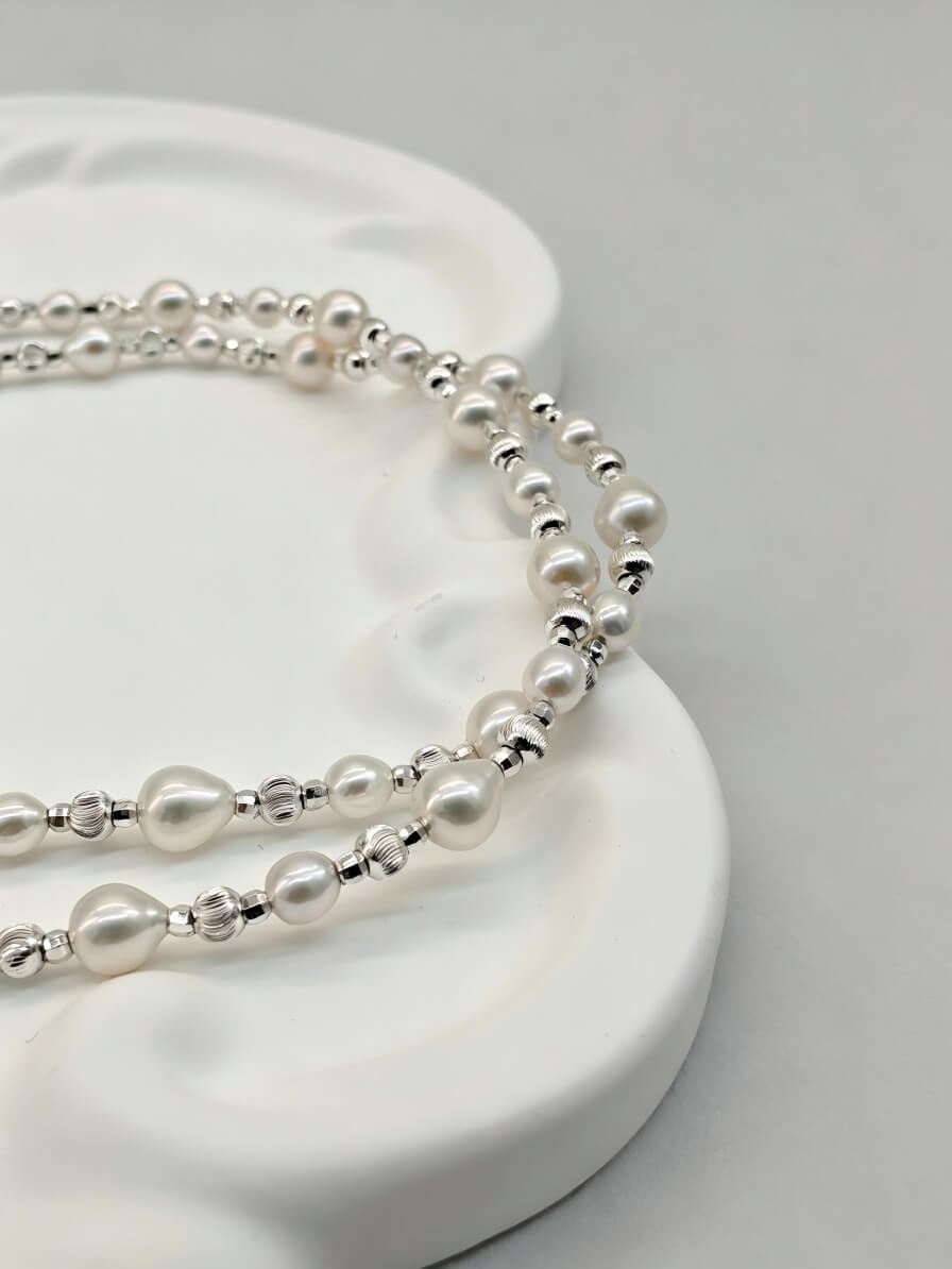 "Moonlit Echo" Hand-Linked Pearl Necklace